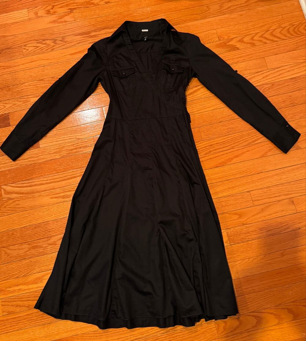 Vintage 2000s Zara Basic Black Cotton A-Line Shirt Dress Size M